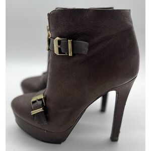 BCBGeneration Wish Ankle Boots Platform‎ Heels Almond Toe Buckles Zip Size 6.5 M